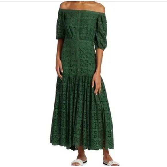 Veronica Beard Forest Green Embroidered Eyelet Cali Maxi Dress SZ 4 $748 - Picture 1 of 10